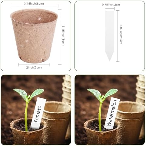 40 Pack Peat Seedling Pots for Garden Seed Starting, 3.15 Inch Biodegradable Nursery Pots with 10 Plant Labels for Flowers, Herbs & Vegetables