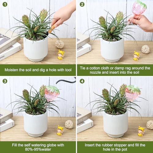 Strawberry Plant Watering Globes Set of 2, Large Water Bulbs for Indoor Plants, Glass Self Watering Planter Insert, Top-Fill Watering Globes for Indoor Outdoor Plants