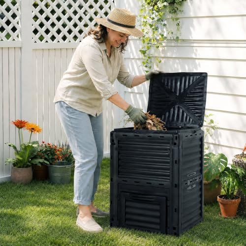Compost Bin Outdoor, 80 Gallon Large Garden Composter, Black