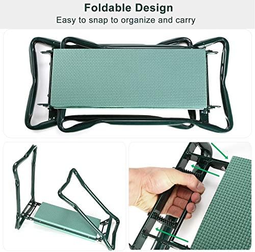 Moclever Garden Kneeler and Seat - Gardening Stool Bench Kneeling Pad with Handles - Foldable Stool for Ease of Storage - Thicken EVA Foam Pad Protect Knee with Tool Pouch for Gardening,Fishing