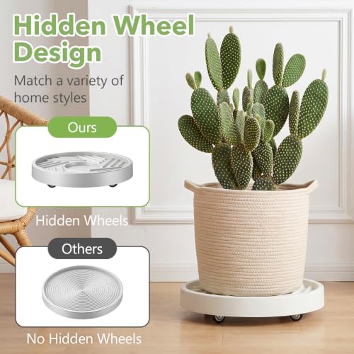 4PCS Round Plant Caddy with Hidden Wheels, Heavy Duty Rolling Plant Stand