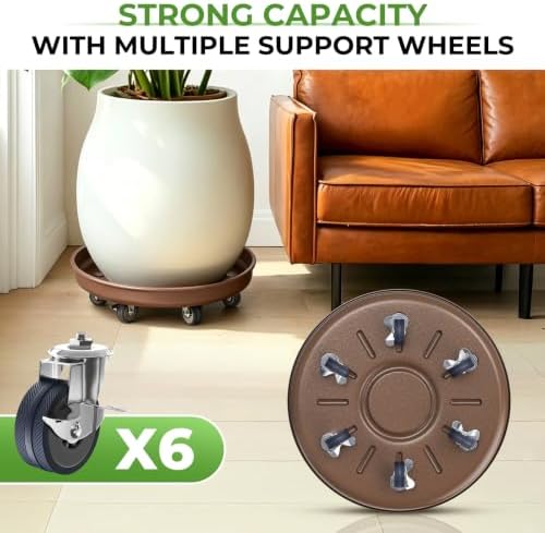 Plant Caddy With Wheels 17" Metal Plant Saucers for Indoors 440 Lb Capacity