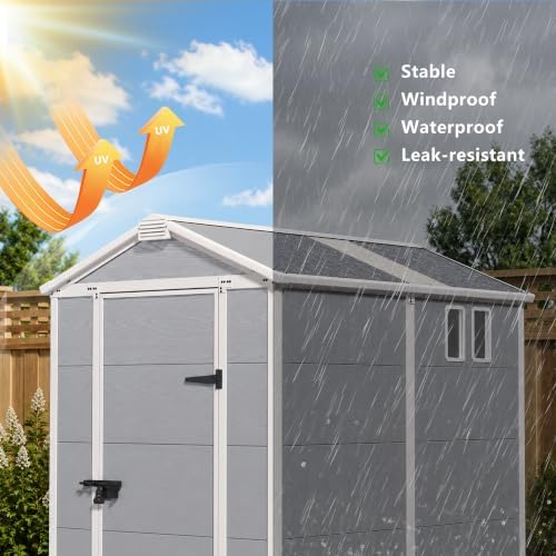 Bezseller 4x6 FT Resin Storage Shed with Floor, Light Grey
