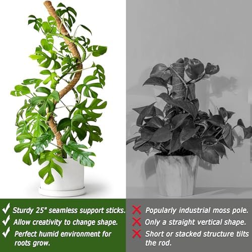 2 Pack 25" Moss Pole, Bendable Moss Pole for Plants Monstera, Moss Poles for Climbing Plants Indoor, Handmade Coco Coir Plant Pole Sticks Support Stakes for Potted Plants