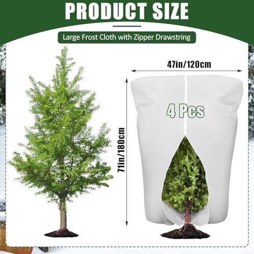 4 Pcs Plant Covers Frost Protection Bag 71"X47" Winter Reusable Plants Jacket with Zipper Drawstring Large Plant Protection Wraps Bags Frost Blanket for Winter Outdoor Garden Plants