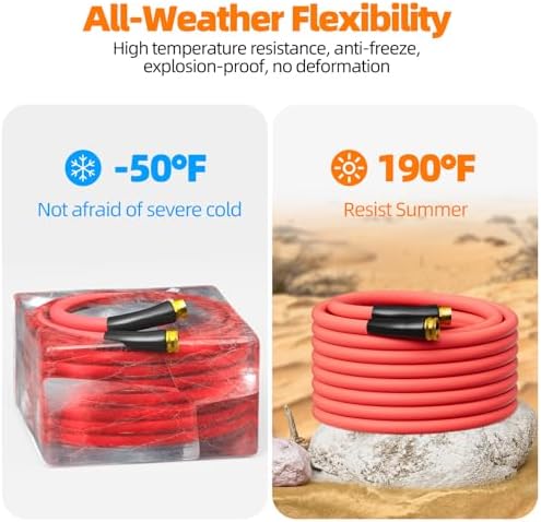 50ft x 5/8'' Hot/Cold Rubber Garden Water Hose, -50℉ to 190℉