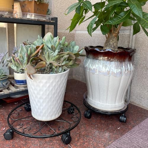 6 Pack Metal Plant Caddy with Wheels 16 Inch Large Plant Stand with Wheels Heavy Duty Wrought Iron Rolling Plant Stand Plant Dolly Plant Rollers Plant Cart Plant Mover