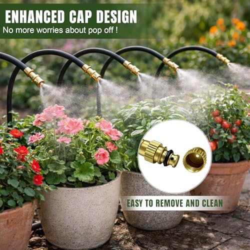 40PCS Push-to-Fit Drip Irrigation Mister Emitters for 1/4" Irrigation Tubing, Copper 360° Adjustable Bendable Atomizing Nozzles with T-Connectors,Micro Spray Nozzles for Garden Greenhouse Agricultural