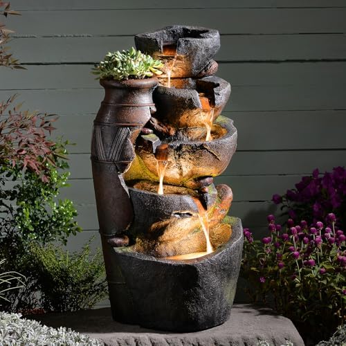 5 Tiered Rock Water Fountain Outdoor Cascading Waterfall Fountain