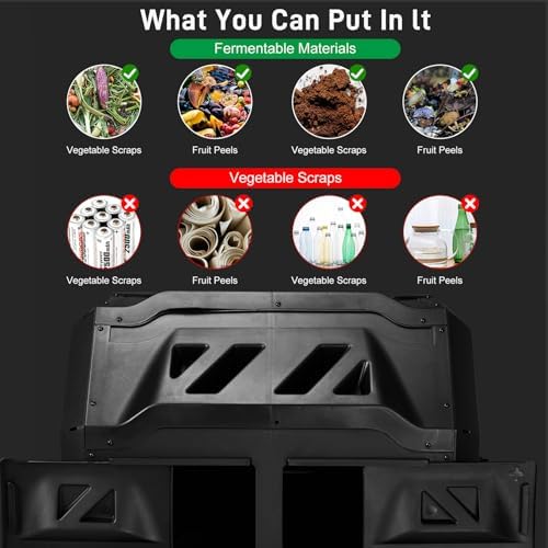 Outdoor Dual Chamber Compost Tumbler, 43 Gallon Black Rotating Batch Compost Bin with Sliding Doors for Garden Kitchen Yard