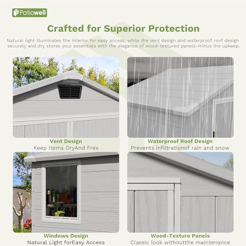Patiowell 6X4 FT Resin Outdoor Storage Shed with Floor, Light Grey