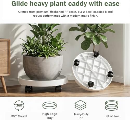 2 Pack Plant Caddy with Wheels,12.6 inch Rolling Plant Stands
