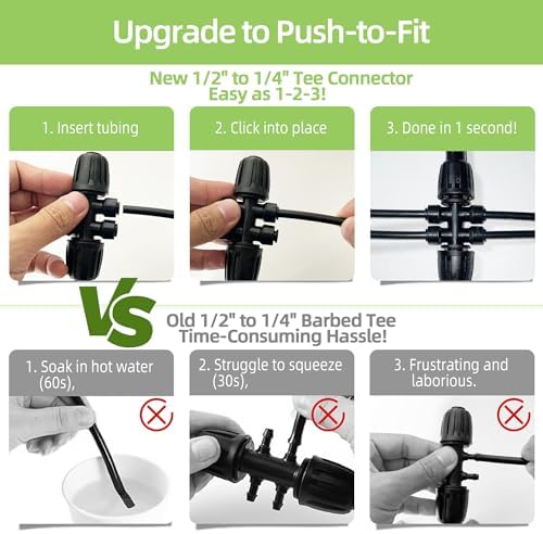 6 Pack 1/2'' to 1/4'' Drip Irrigation Fittings, Push-to-Fit 6 Way Drip Irrigation Part Barbed Tee Connectors, Anti-Leak Locked Splitter Fitting for 1/2" Irrigation Tubing (0.6''-0.67''OD)