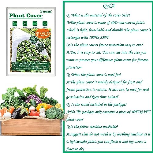 Garutom Plant Covers Freeze Protection 10ft x 33ft 1.1 oz Frost Cloth Plant Freeze Protection, Frost Blankets for Outdoor Plants Winter or Floating Row Covers Shade Cloth for Gardens, Vegetables