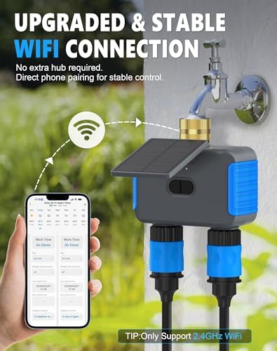 WiFi Solar Sprinkler Timer, 2 Zone Smart Bluetooth Hose Timers