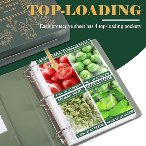 Seed Storage Organizer, Binder with 50 Pack Sleeves, Gift for Garden Lover