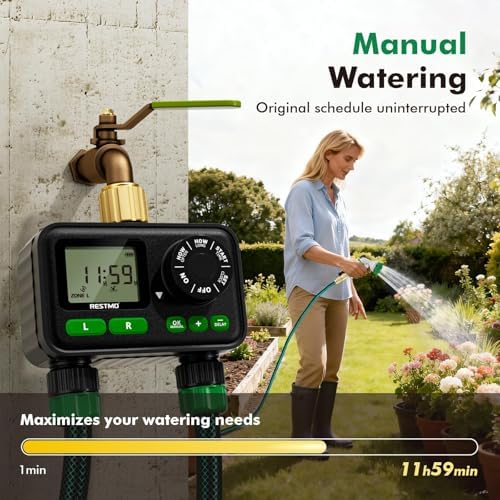 RESTMO 2-Zone Programmable Sprinkler Timer for Outdoor Hose Faucet 2 Pack