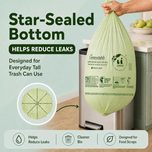 UNNI 20-23 Gallon Compostable Bags, 30 Count, 87 Liter, Extra Thick 1.0 Mil