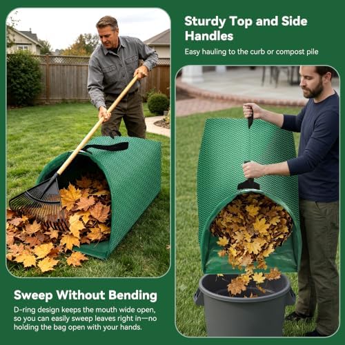 Reusable Yard Waste Bags 72 Gallon, Garden Lawn and Leaf Collector Bags Dustpan-Type with Gardening Gloves, Heavy Duty Waste Container for Leaves Garss Clippings Trash Debris (2 Pack)