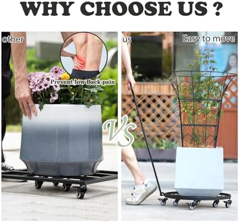 14" Round Plant Dolly with Wheels - Heavy Duty Rolling Planter Base