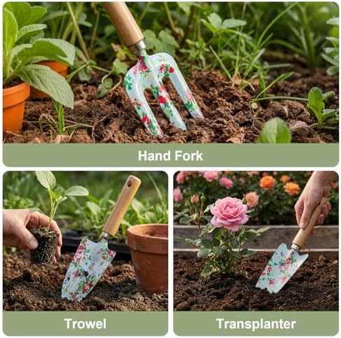 WANCHI Garden Sets Gift for Women,Mom,Grandma,Gardening Tools,Light Green