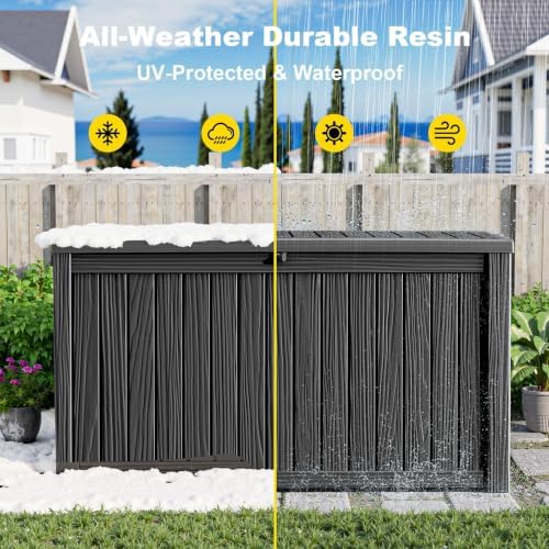 200 Gallon Resin Deck Box, Lockable Outdoor Storage, Black