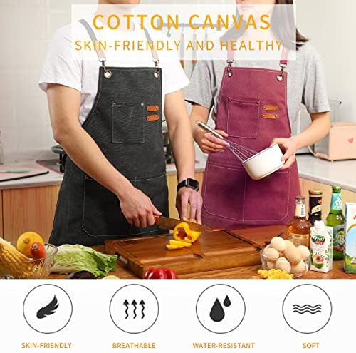 Tosewever Canvas Cross Back Chef Cotton Aprons for Men Women with Large Pockets