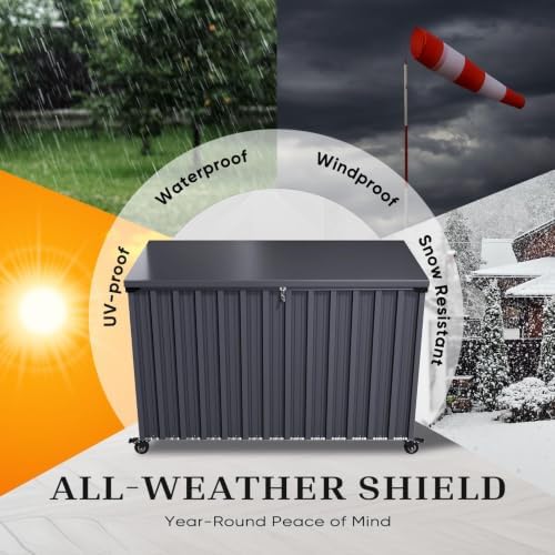 Quictent 210 Gallon Metal Deck Box, Outdoor Storage Box with Swivel Wheels