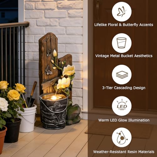 30.7" H Rustic Water Fountain Outdoor 3-Tier Waterfall Fountains