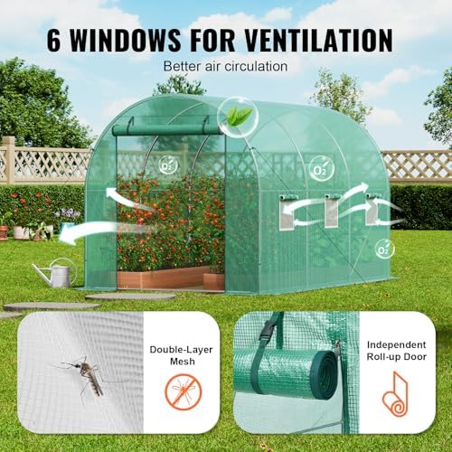 VEVOR Walk In Tunnel Greenhouse 9.6 x 6.4 x 6.2 ft Galvanized Steel Frame