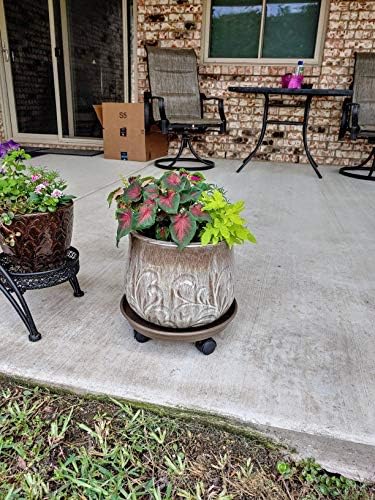 Plant Caddy with Wheels 14 Inch - 4 Pack Plant Caddy on Wheels Heavy Duty,Plant Stand with Wheels,Plant Dolly Plant Tray with Wheels Planter Caddies Indoor/Outdoor, Brown