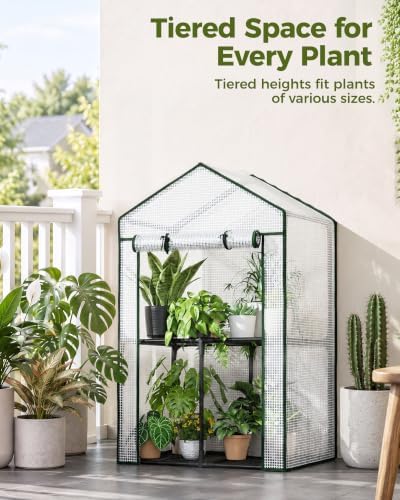 Bamworld 2-Tier Metal Mini Greenhouse 38" Tall Plant House with PE Cover