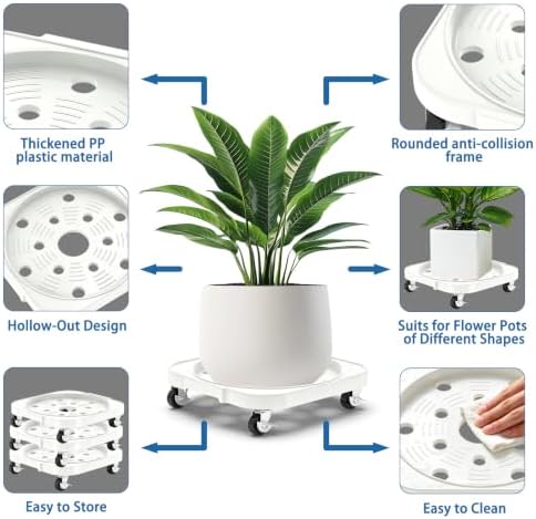 2 Pack 11'' Heavy Duty Rolling Plant Caddy with Wheels, White