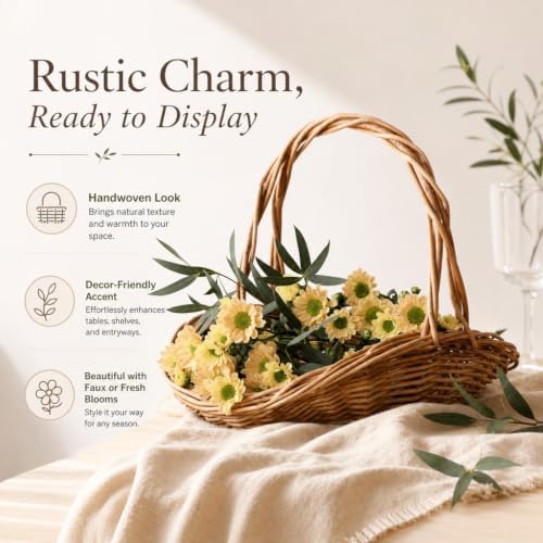 Handwoven Wicker Harvest Basket with Handle, Garden Basket for Harvesting Vegetables Baskets for Garden,Fruit,Vegetables (Large)