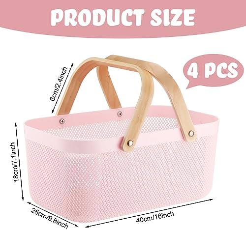 Sadnyy 4 Pcs Plastic Mesh Garden Harvest Basket, Large, Pink