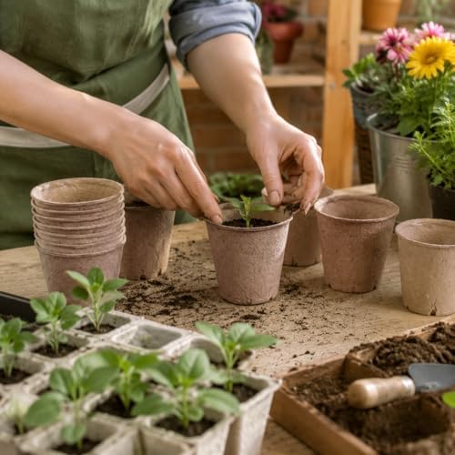 40 Pack Peat Seedling Pots for Garden Seed Starting, 3.15 Inch Biodegradable Nursery Pots with 10 Plant Labels for Flowers, Herbs & Vegetables