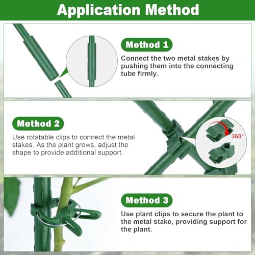 Garden Stakes 20 Pack, 16 Inch Plastic Coated Metal Plant Support Stakes, Sturdy Tomato Stakes with 14 Connectors 14 Rotatable Clips 14 Plant Clips for Indoor Outdoor Vegetables