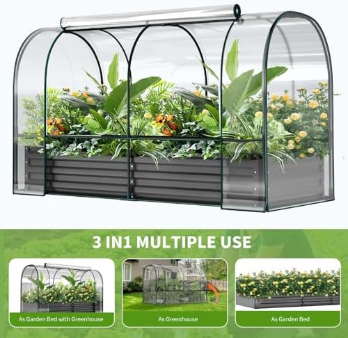 Raised Garden Bed with PVC Cover, Outdoor Mini Greenhouse