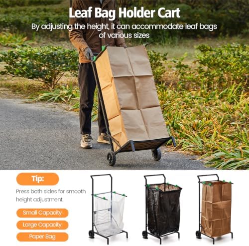 Upgraded Foldable Leaf Bag Holder, 30-45 Gallon Mobile Trash Bag Stand
