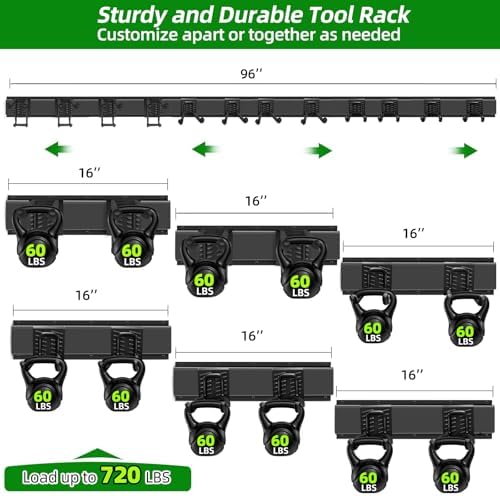 Garage Wall Organizer, 96 in Garden Tool Organizer with 12 Adjustable Hooks