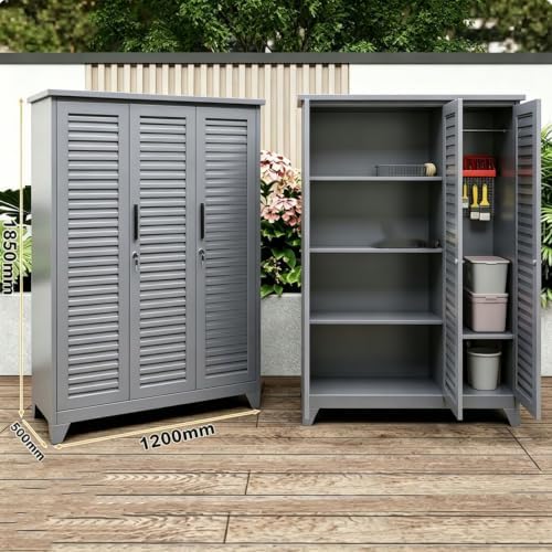 Outdoor Storage Shed with Lockable Doors, Large Tool Storage Shed, Gray