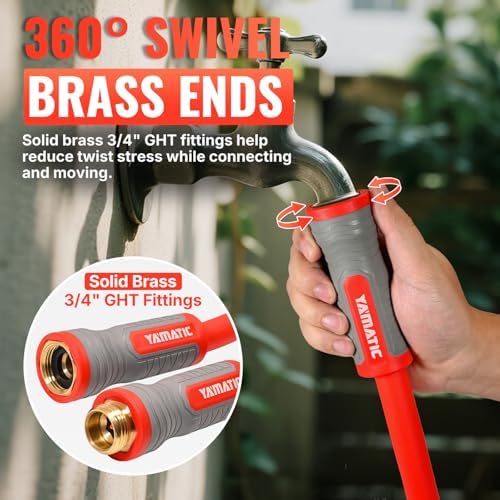 YAMATIC 30FT Flexible Garden Hose 5/8", Brass Swivel Handle Burst 600 PSI
