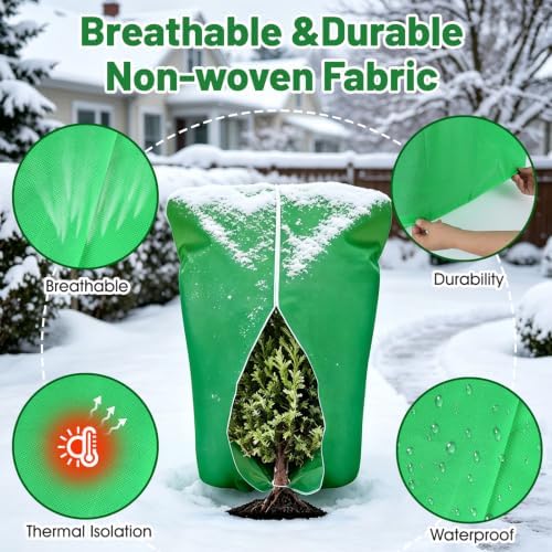 4 Pcs Plant Covers Frost Protection Bag 90"X75" Winter Reusable Plants Jacket with Zipper Drawstring Large Plant Protection Wraps Bags Frost Blanket for Winter Outdoor Garden Plants