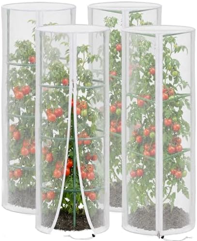 4 Pcs 57"X15.7" Round Tomato Netting with Zipper, Insect Bird Cover