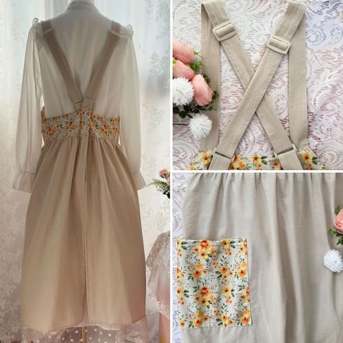 Cotton Linen Apron Cross Back Apron for Women with Pockets Pinafore Dress