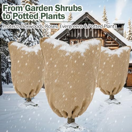4PCs Burlap Fabric Plant Bags - 45 X 70 Inch Winter Plant Cover Freeze Protection
