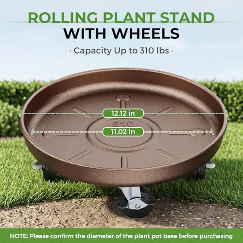 Plant Caddy With Wheels 12" Metal Plant Saucers for Indoors 310 Lb Capacity