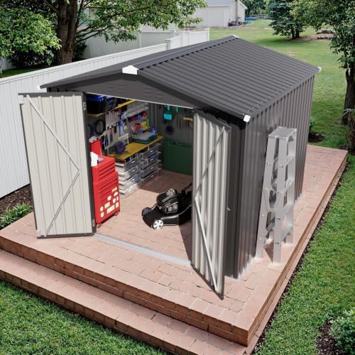 JUMMICO 8x8 FT Outdoor Storage Shed, Tool Metal Sheds, Black