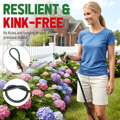 Heavy Duty Garden Hose 49ft, NON-EXPANDABLE Flexible Water Hose, Kink Resistant Lightweight Hybrid Hose, Leakproof Hose Male to Female Fittings