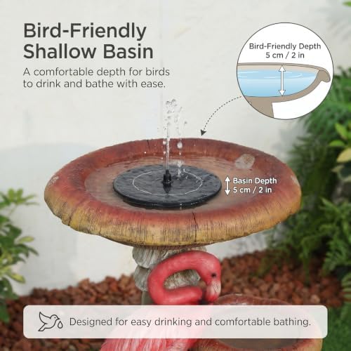 22"H Solar Bird Bath Fountain with Flamingo Resin Water Feature